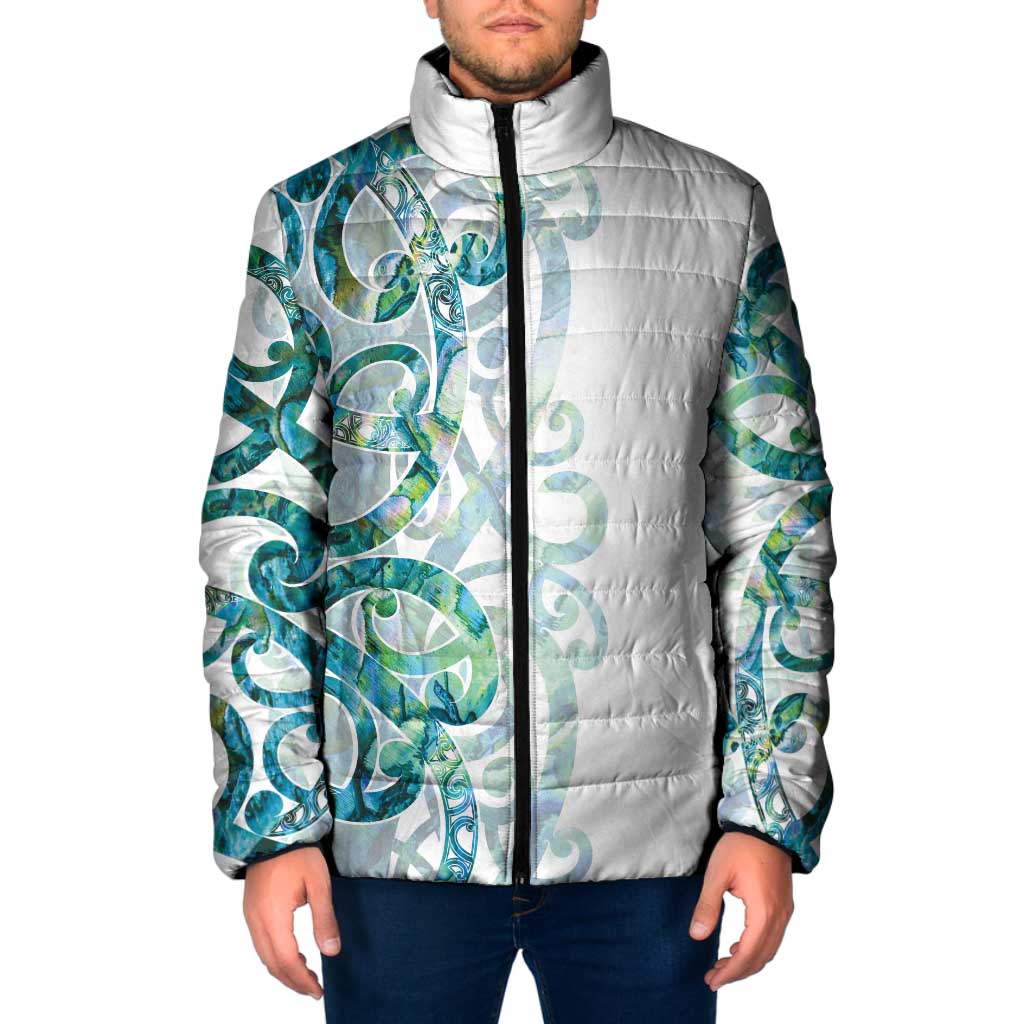 Paua Shell Maori Padded Jacket Koru Kowhaiwhai LT7 Men White - Polynesian Pride