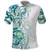 Paua Shell Maori Polo Shirt Koru Kowhaiwhai LT7 White - Polynesian Pride