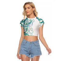 Paua Shell Maori Raglan Cropped T Shirt Koru Kowhaiwhai - Polynesian Pride