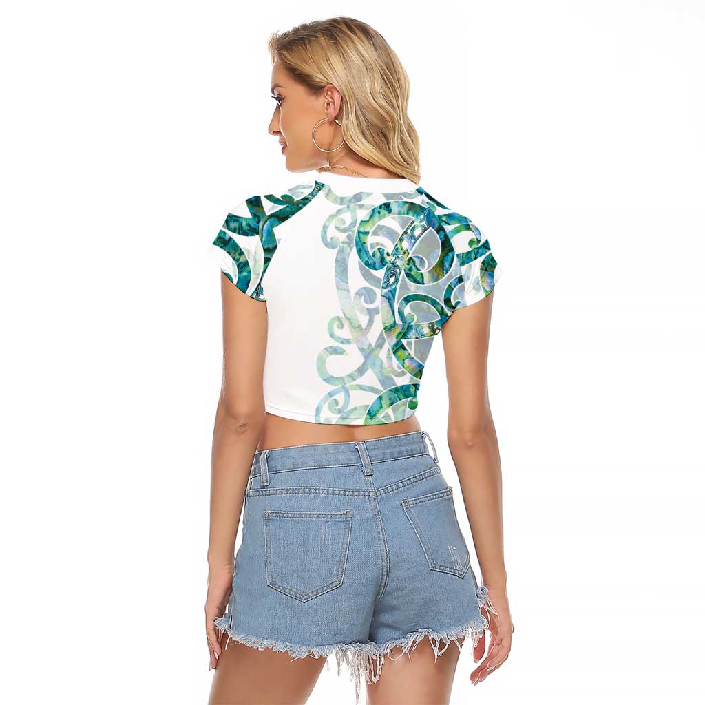 Paua Shell Maori Raglan Cropped T Shirt Koru Kowhaiwhai - Polynesian Pride