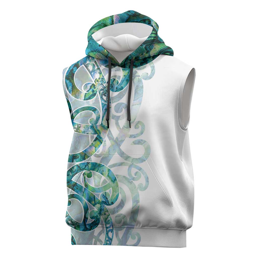 Paua Shell Maori Sleeveless Hoodie Koru Kowhaiwhai LT7 White - Polynesian Pride