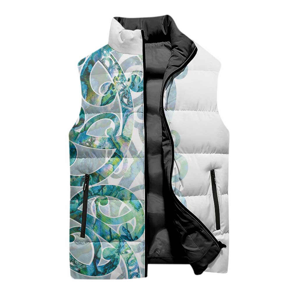 Paua Shell Maori Sleeveless Puffer Jacket Koru Kowhaiwhai LT7 - Polynesian Pride