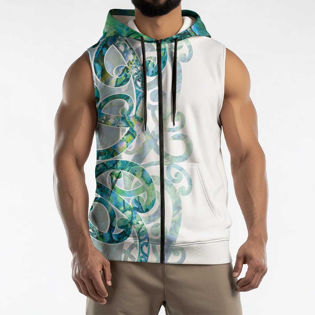 Paua Shell Maori Sleeveless Zip Hoodie Koru Kowhaiwhai LT7 - Polynesian Pride