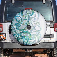 Paua Shell Maori Spare Tire Cover Koru Kowhaiwhai LT7 White - Polynesian Pride