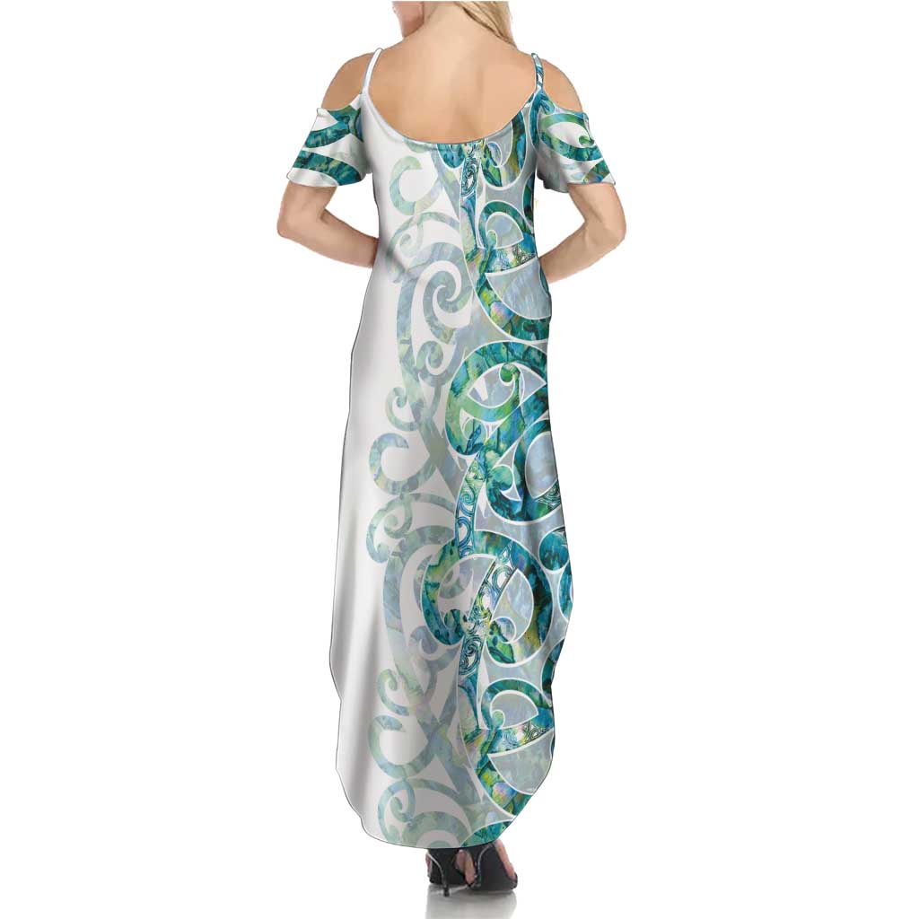 Paua Shell Maori Summer Maxi Dress Koru Kowhaiwhai LT7 - Polynesian Pride