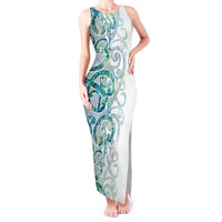 Paua Shell Maori Tank Maxi Dress Koru Kowhaiwhai LT7 Women White - Polynesian Pride