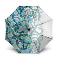Paua Shell Maori Umbrella Koru Kowhaiwhai LT7 One Size Folded 11.42 inch Opened Diameter 37.4 inch White - Polynesian Pride