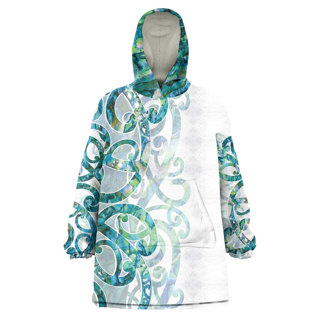 Paua Shell Maori Wearable Blanket Hoodie Koru Kowhaiwhai LT7 One Size White - Polynesian Pride