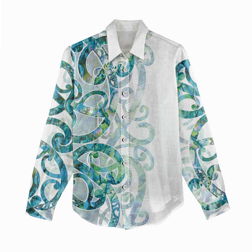 Paua Shell Maori Women Casual Shirt - Koru Kowhaiwhai LT7 - Polynesian Pride