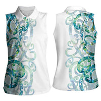Paua Shell Maori Women Sleeveless Polo Shirt Koru Kowhaiwhai LT7 - Polynesian Pride