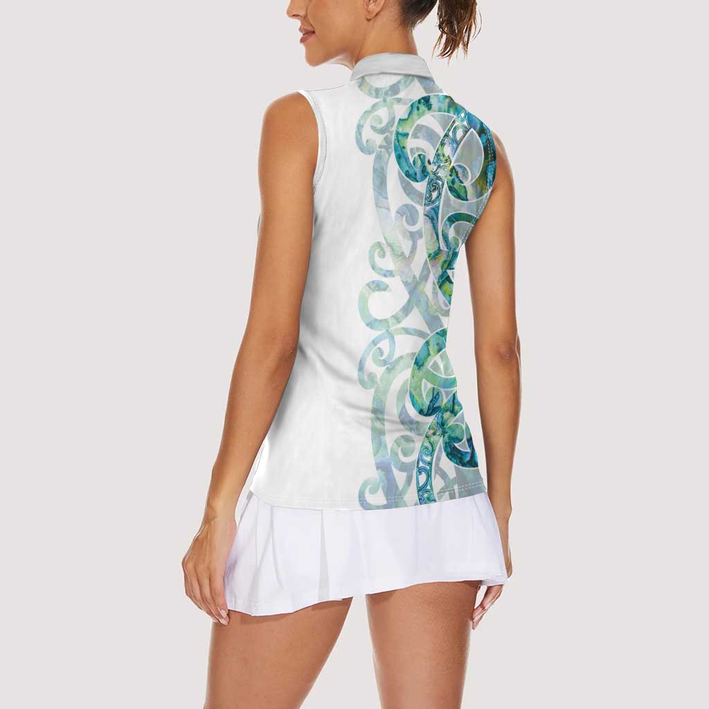 Paua Shell Maori Women Sleeveless Polo Shirt Koru Kowhaiwhai LT7 - Polynesian Pride