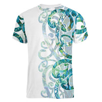 Paua Shell Maori Women V-Neck T-Shirt Koru Kowhaiwhai - Polynesian Pride