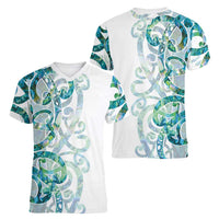 Paua Shell Maori Women V-Neck T-Shirt Koru Kowhaiwhai - Polynesian Pride