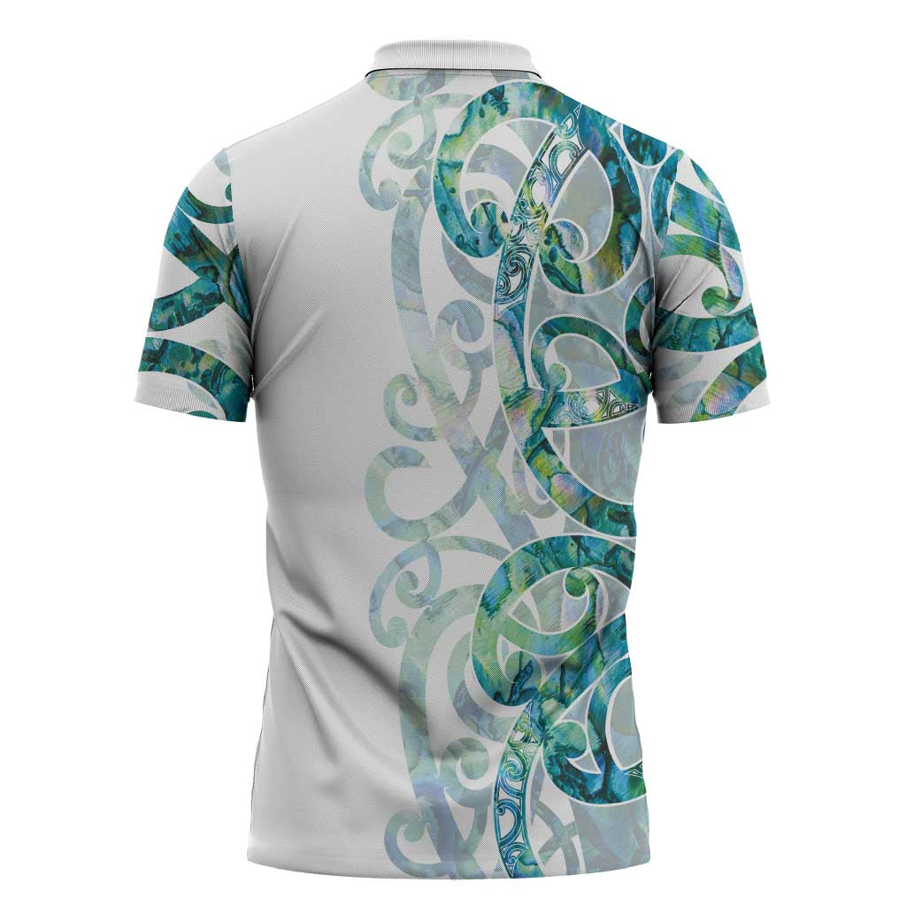 Paua Shell Maori Zipper Polo Shirt Koru Kowhaiwhai LT7 - Polynesian Pride