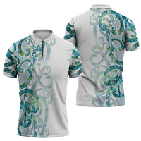 Paua Shell Maori Zipper Polo Shirt Koru Kowhaiwhai LT7 - Polynesian Pride
