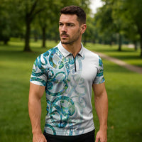 Paua Shell Maori Zipper Polo Shirt Koru Kowhaiwhai LT7 - Polynesian Pride