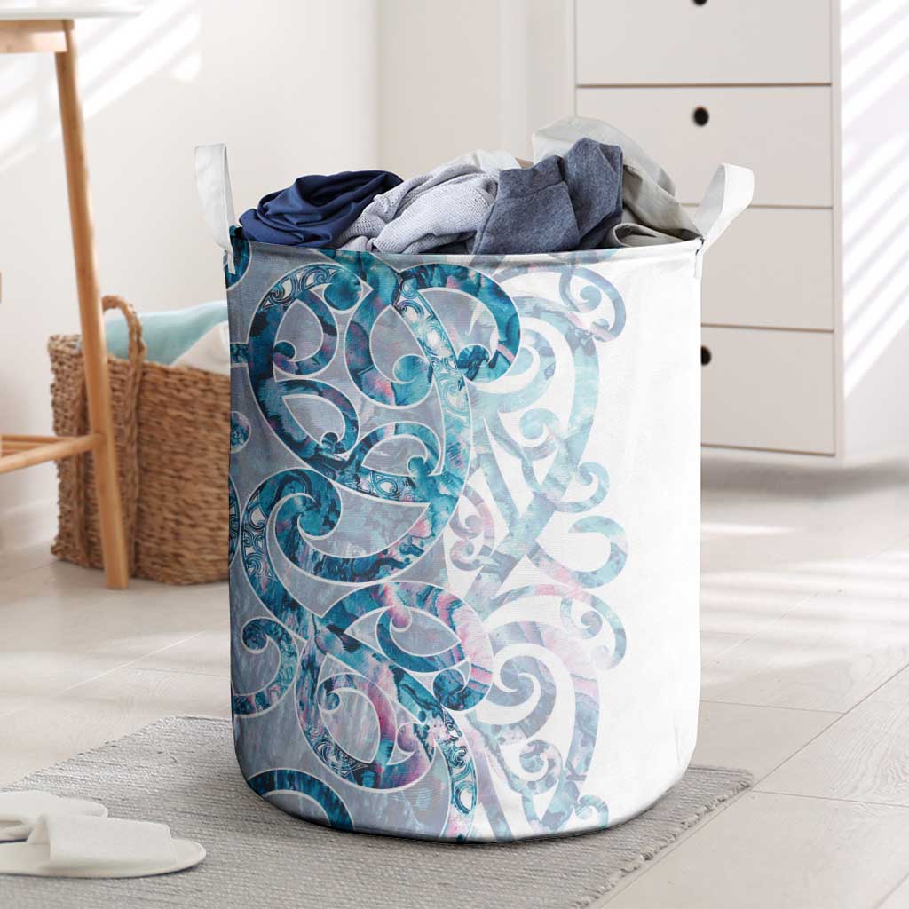 Turquoise Paua Shell Maori Laundry Basket Koru Kowhaiwhai LT7 White - Polynesian Pride