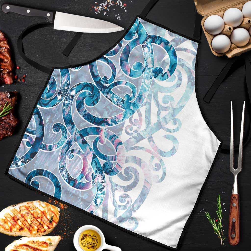 Turquoise Paua Shell Maori Apron Koru Kowhaiwhai LT7 White - Polynesian Pride