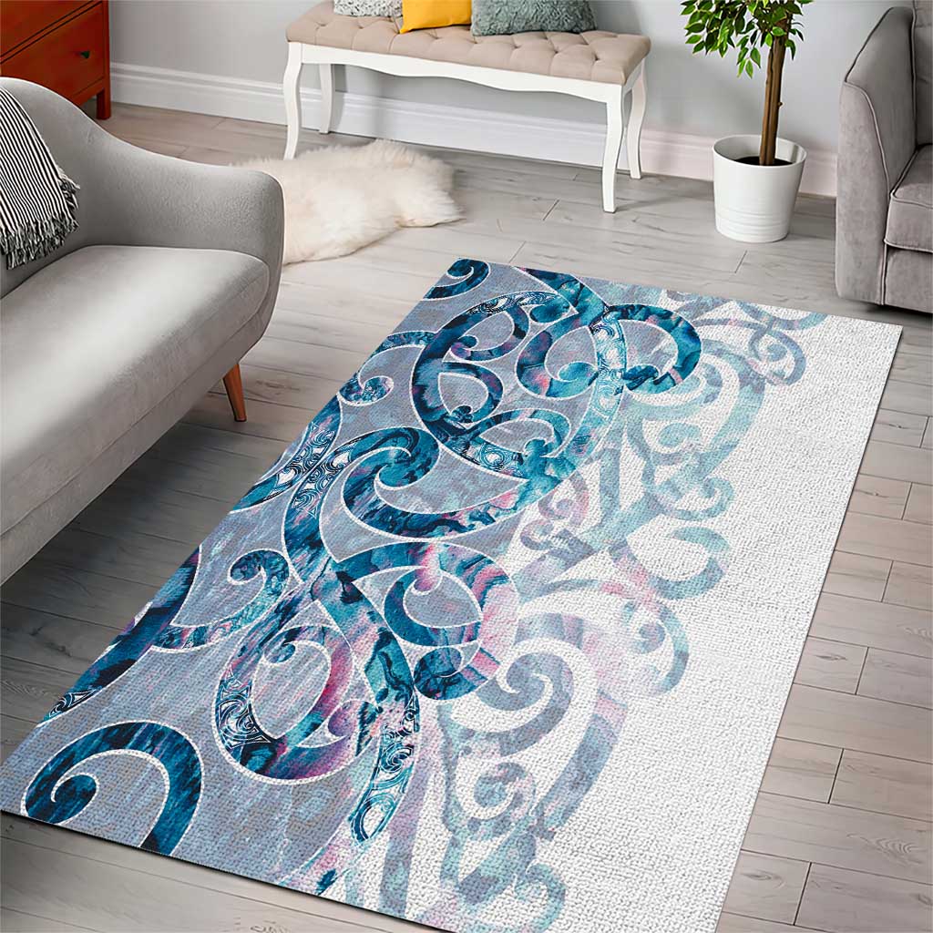 Turquoise Paua Shell Maori Area Rug Koru Kowhaiwhai - Polynesian Pride