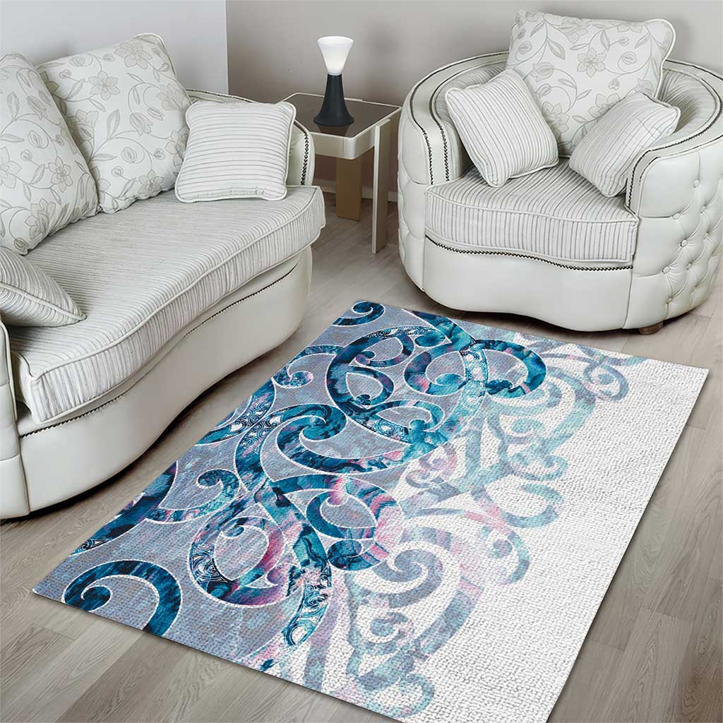 Turquoise Paua Shell Maori Area Rug Koru Kowhaiwhai - Polynesian Pride