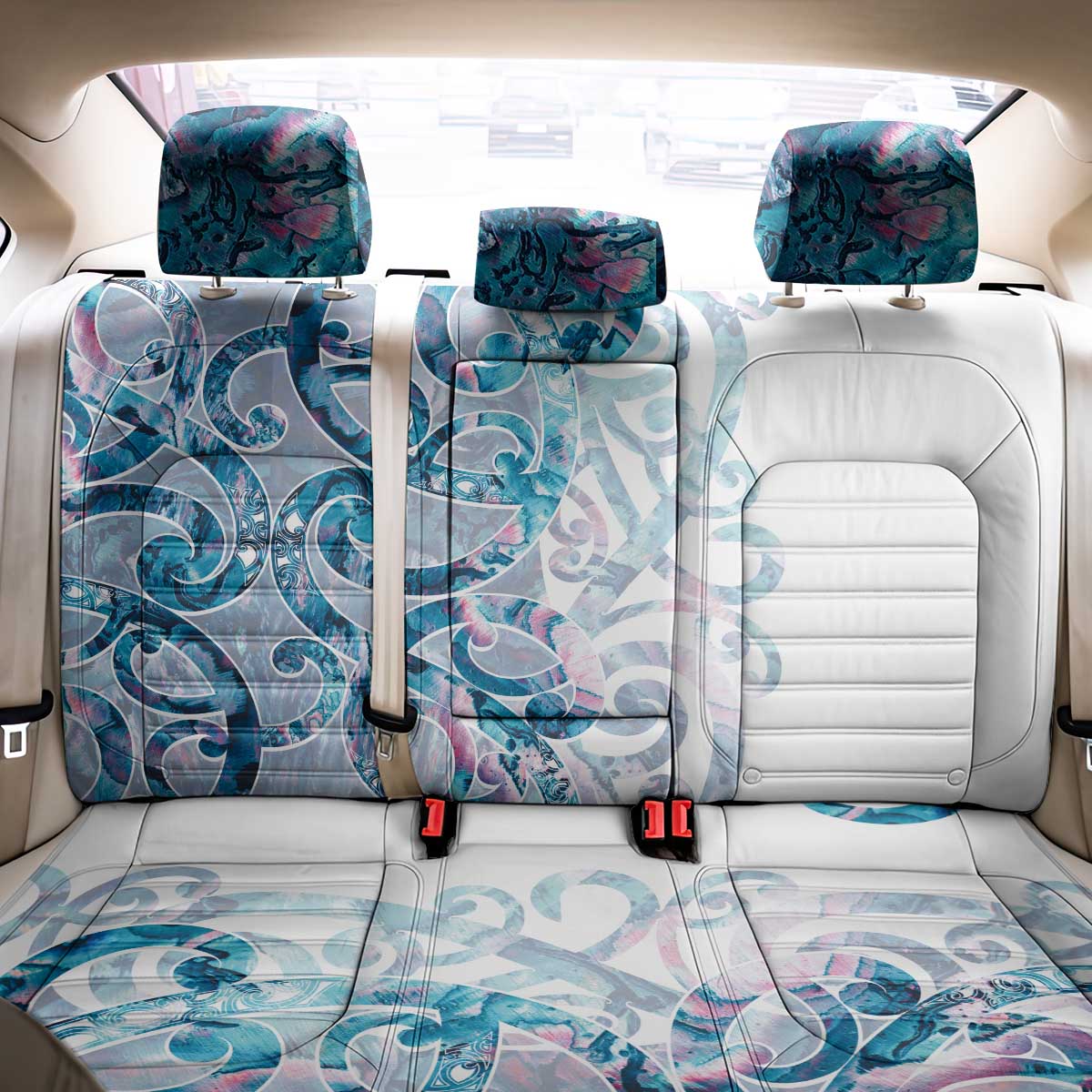 Turquoise Paua Shell Maori Back Car Seat Cover Koru Kowhaiwhai LT7 - Polynesian Pride