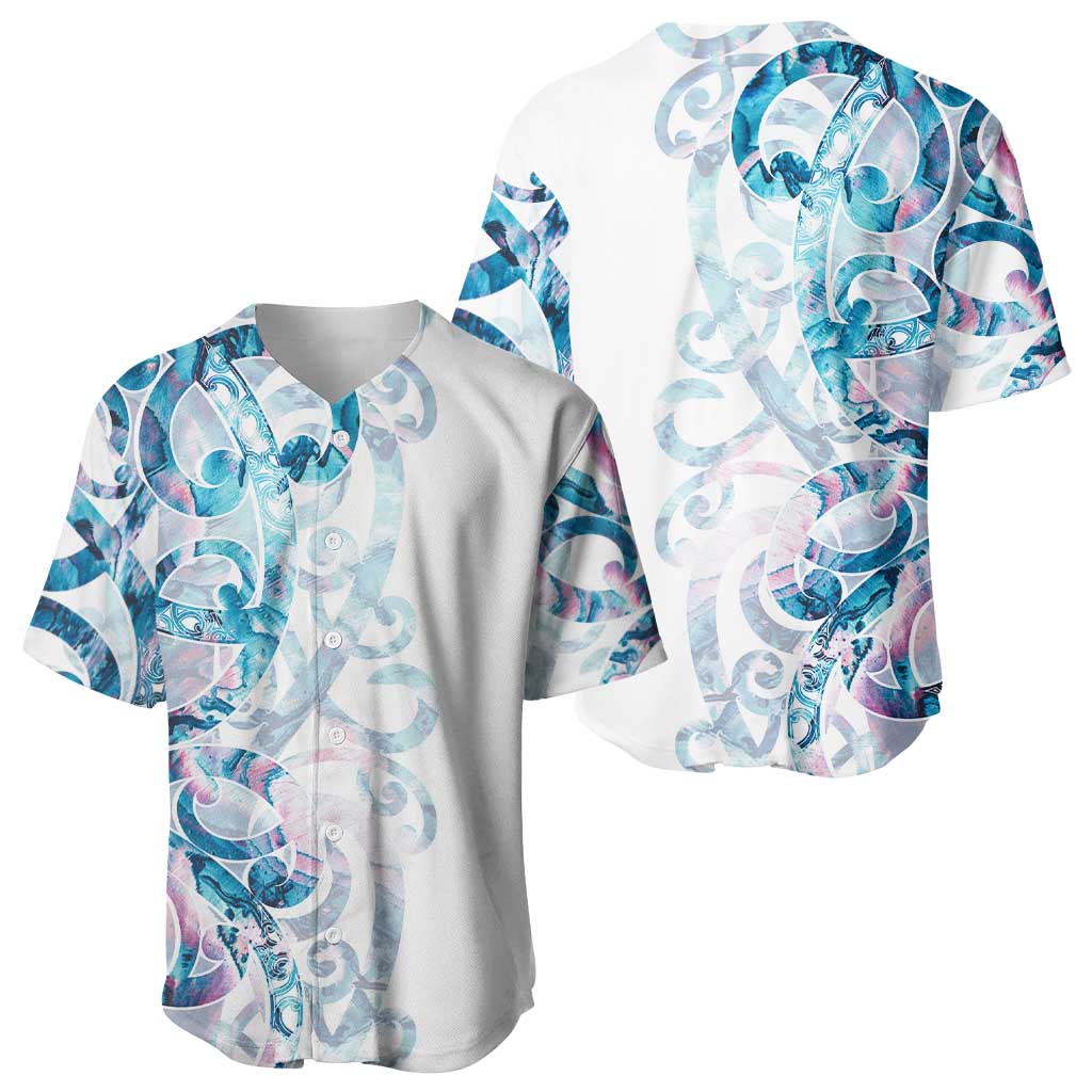 Turquoise Paua Shell Maori Baseball Jersey Koru Kowhaiwhai LT7 - Polynesian Pride