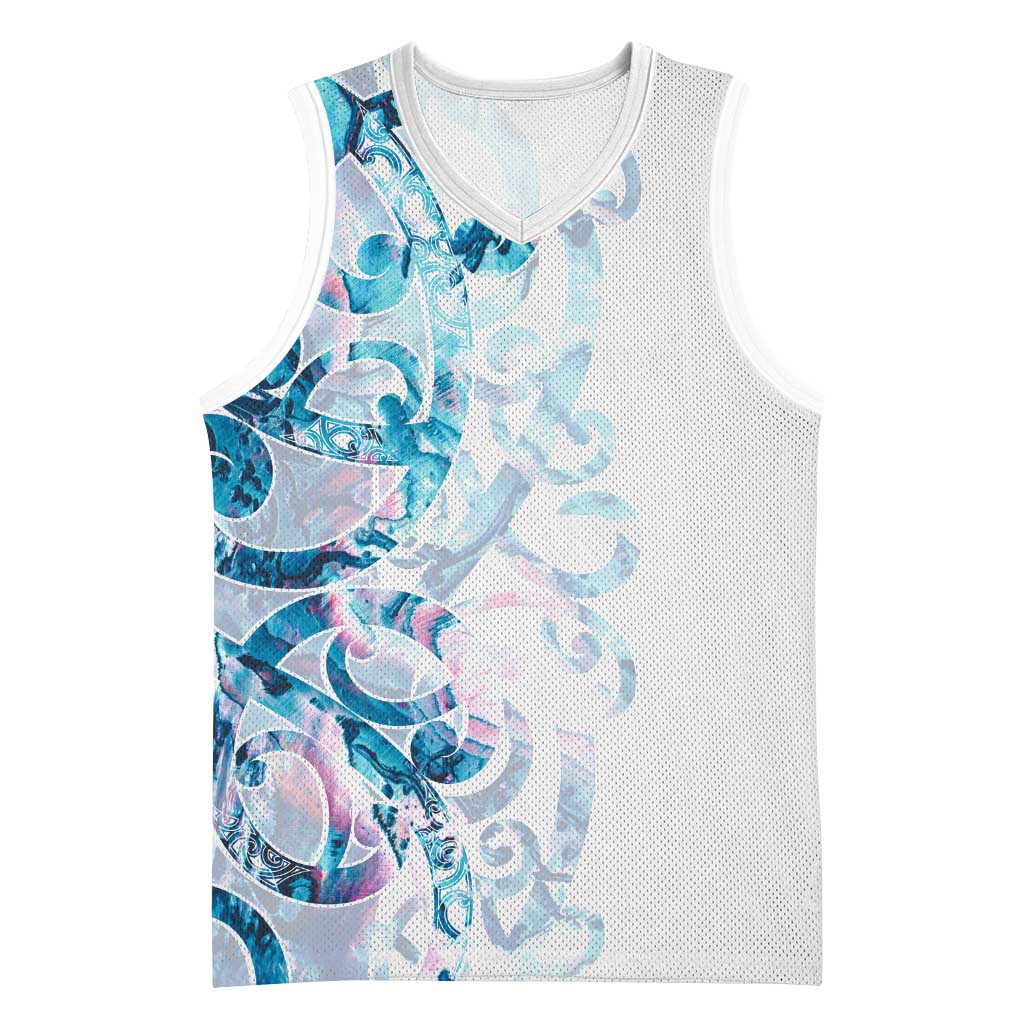 Turquoise Paua Shell Maori Basketball Jersey Koru Kowhaiwhai - Polynesian Pride