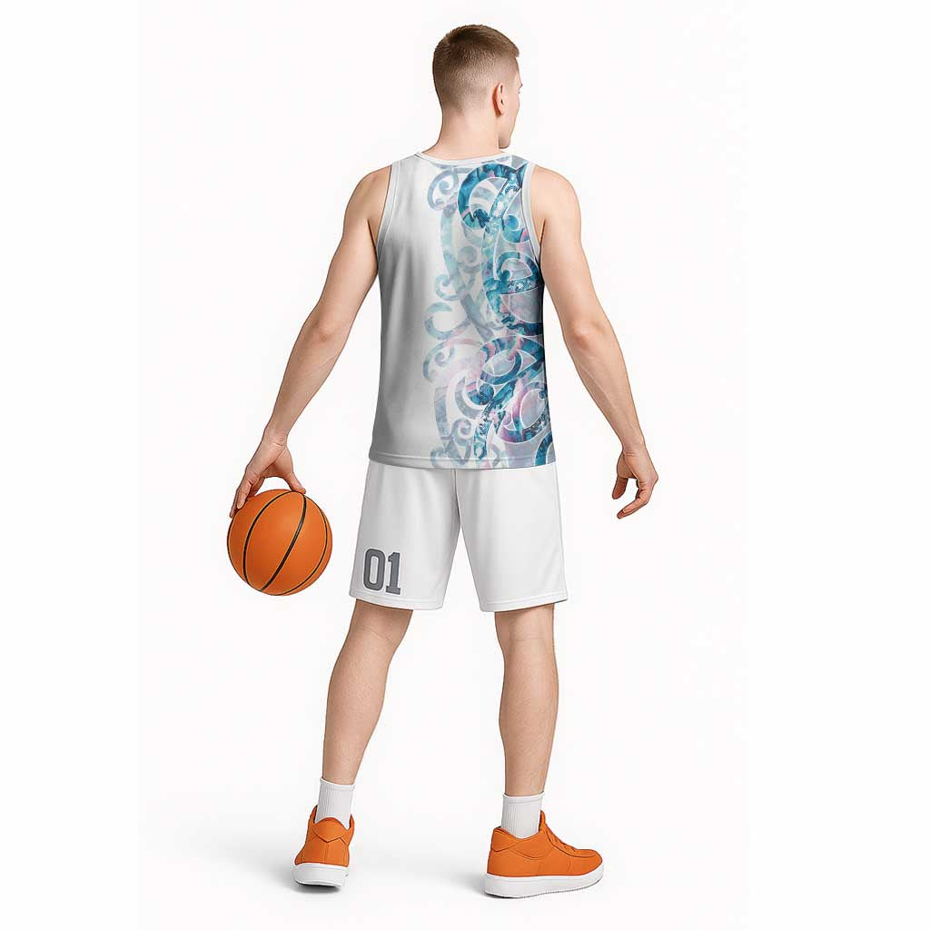 Turquoise Paua Shell Maori Basketball Jersey Koru Kowhaiwhai - Polynesian Pride