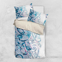 Turquoise Paua Shell Maori Bedding Set Koru Kowhaiwhai LT7 US Twin 172cm x 218cm White - Polynesian Pride