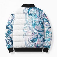 Turquoise Paua Shell Maori Bomber Puffer Jacket Koru Kowhaiwhai LT7 - Polynesian Pride