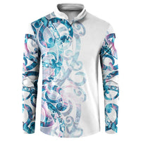 Turquoise Paua Shell Maori Button Sweatshirt Koru Kowhaiwhai LT7 White - Polynesian Pride
