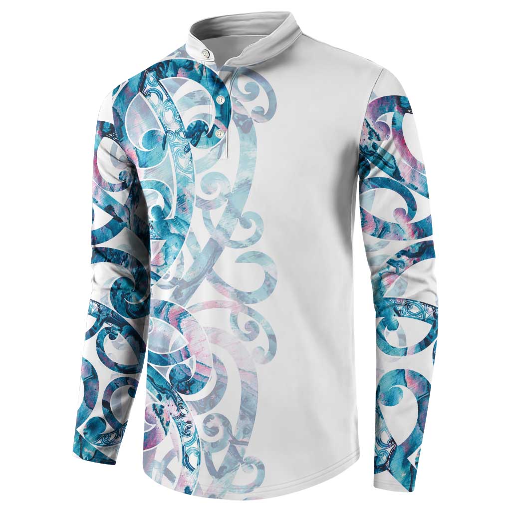 Turquoise Paua Shell Maori Button Sweatshirt Koru Kowhaiwhai LT7 - Polynesian Pride