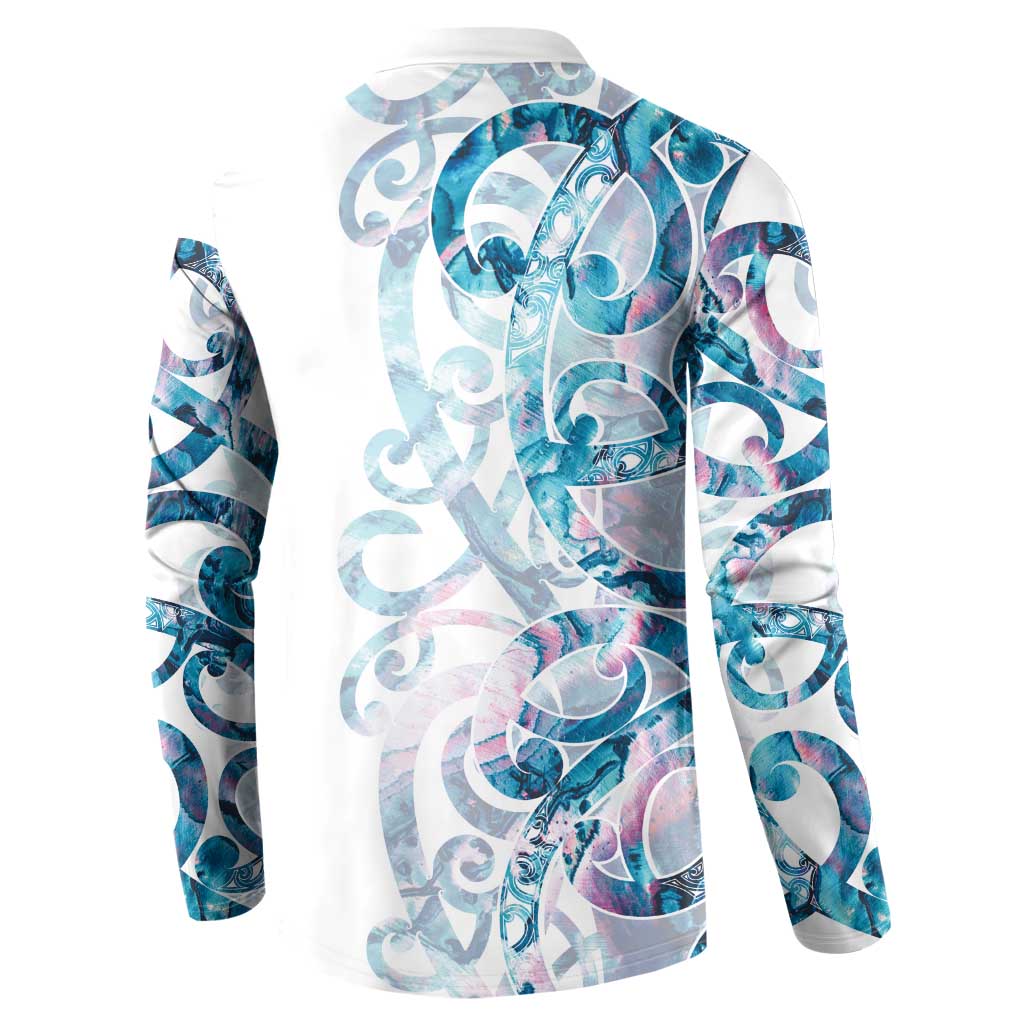 Turquoise Paua Shell Maori Button Sweatshirt Koru Kowhaiwhai LT7 - Polynesian Pride
