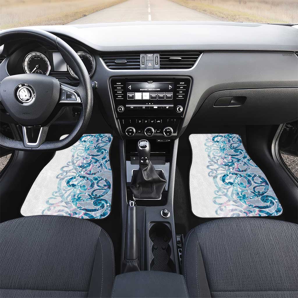 Turquoise Paua Shell Maori Car Mats Koru Kowhaiwhai LT7 Set 2pcs - Front White - Polynesian Pride