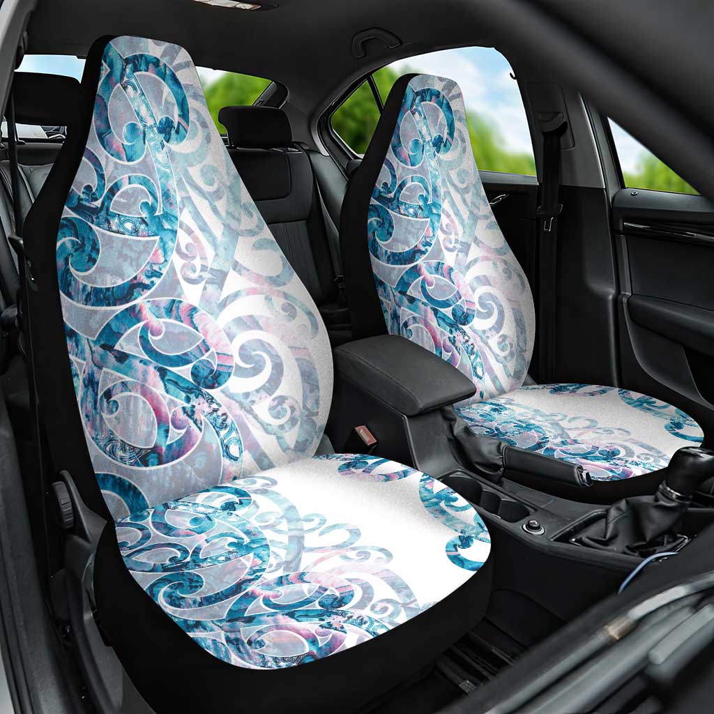 Turquoise Paua Shell Maori Car Seat Cover Koru Kowhaiwhai LT7 One Size White - Polynesian Pride