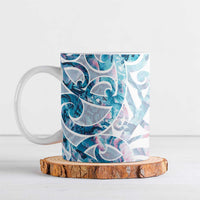 Turquoise Paua Shell Maori Ceramic Mug Koru Kowhaiwhai LT7 White - Polynesian Pride