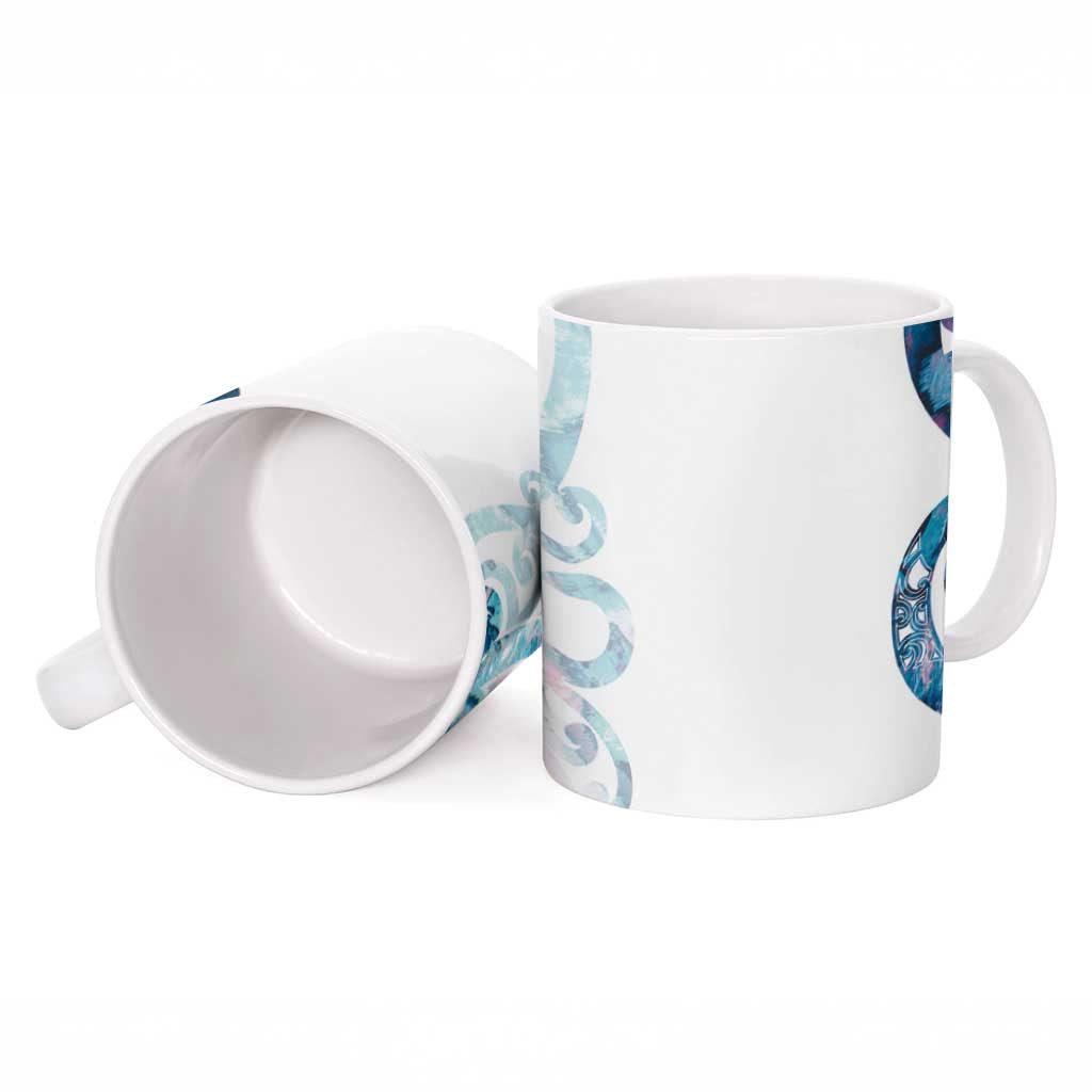Turquoise Paua Shell Maori Ceramic Mug Koru Kowhaiwhai LT7 - Polynesian Pride