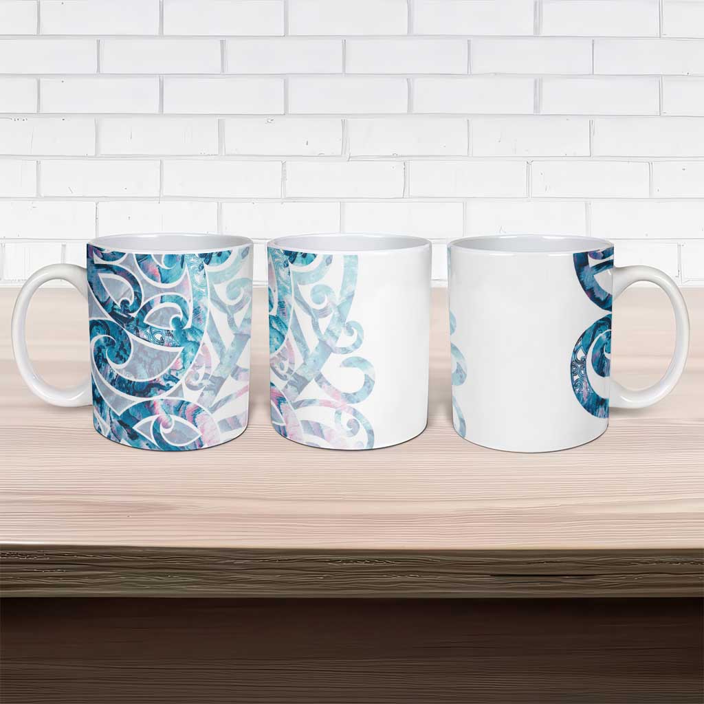 Turquoise Paua Shell Maori Ceramic Mug Koru Kowhaiwhai LT7 - Polynesian Pride