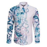 Turquoise Paua Shell Maori Family Matching Off The Shoulder Long Sleeve Dress and Hawaiian Shirt Koru Kowhaiwhai - Polynesian Pride