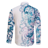 Turquoise Paua Shell Maori Family Matching Off The Shoulder Long Sleeve Dress and Hawaiian Shirt Koru Kowhaiwhai - Polynesian Pride