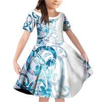 Turquoise Paua Shell Maori Family Matching Off Shoulder Short Dress and Hawaiian Shirt Koru Kowhaiwhai - Polynesian Pride