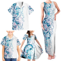 Turquoise Paua Shell Maori Family Matching Tank Maxi Dress and Hawaiian Shirt Koru Kowhaiwhai - Polynesian Pride
