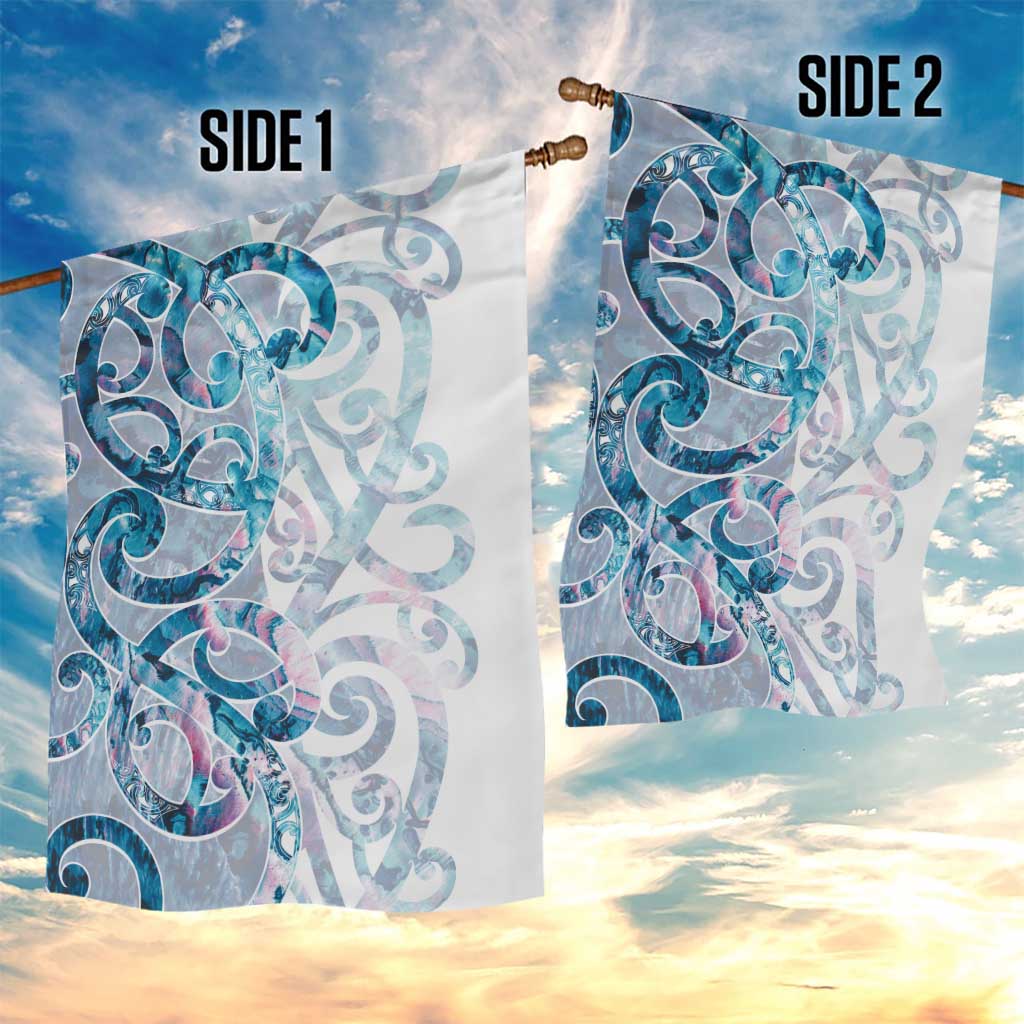 Turquoise Paua Shell Maori Garden Flag Koru Kowhaiwhai LT7 - Polynesian Pride