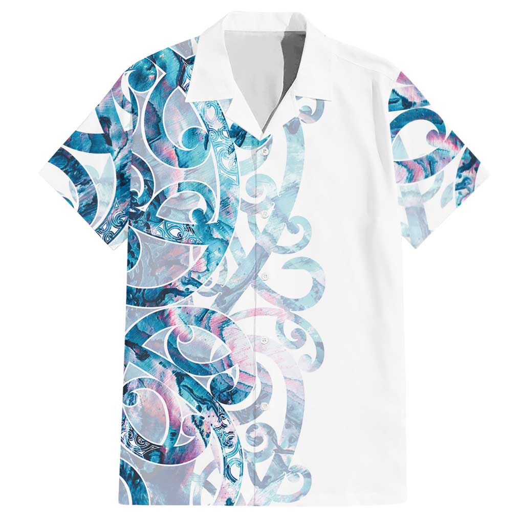 Turquoise Paua Shell Maori Hawaiian Shirt Koru Kowhaiwhai LT7 White - Polynesian Pride