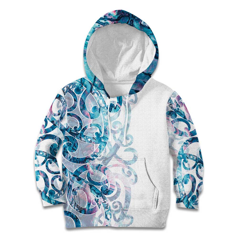 Turquoise Paua Shell Maori Kid Hoodie Koru Kowhaiwhai LT7 Hoodie White - Polynesian Pride