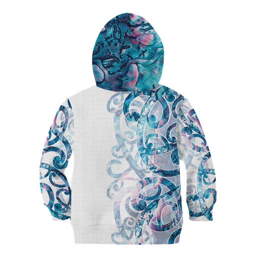 Turquoise Paua Shell Maori Kid Hoodie Koru Kowhaiwhai LT7 - Polynesian Pride
