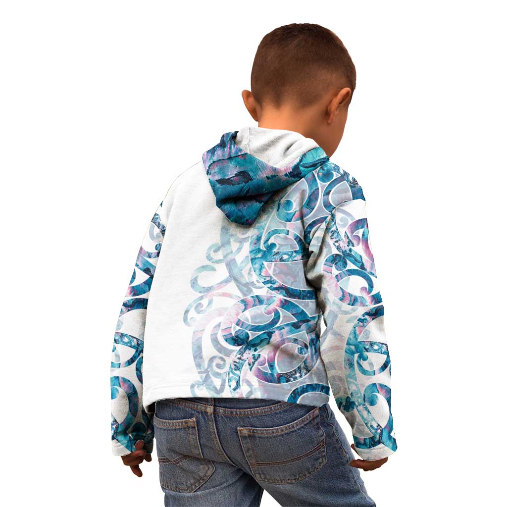 Turquoise Paua Shell Maori Kid Hoodie Koru Kowhaiwhai LT7 - Polynesian Pride