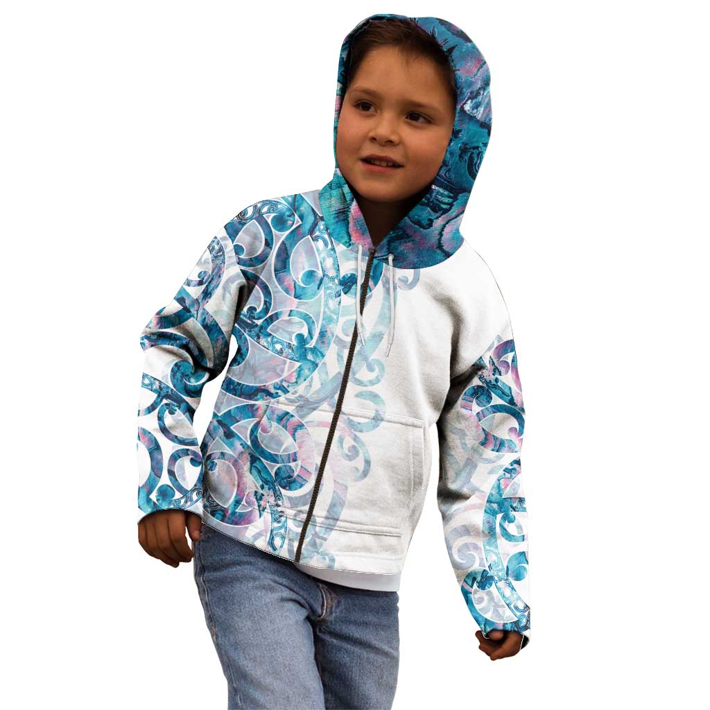 Turquoise Paua Shell Maori Kid Hoodie Koru Kowhaiwhai LT7 - Polynesian Pride