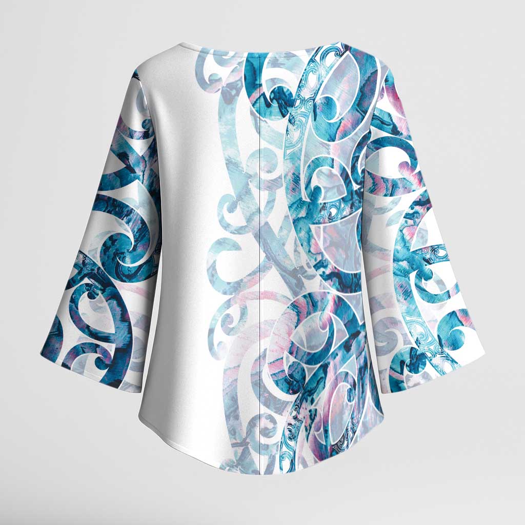 Turquoise Paua Shell Maori Kimono Sleeve Blouse Koru Kowhaiwhai LT7 - Polynesian Pride