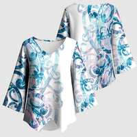 Turquoise Paua Shell Maori Kimono Sleeve Blouse Koru Kowhaiwhai LT7 - Polynesian Pride